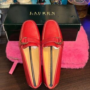 NIB LAUREN by RALPH LAUREN Leather Red Vachetta Carmen Loafers size 7.